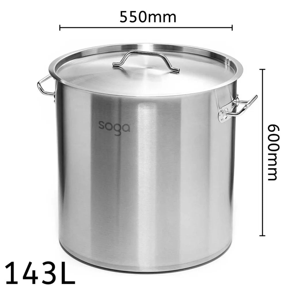 Stainless Steel Stock Pot 143L Top Grade Thick 18/10 - Premium