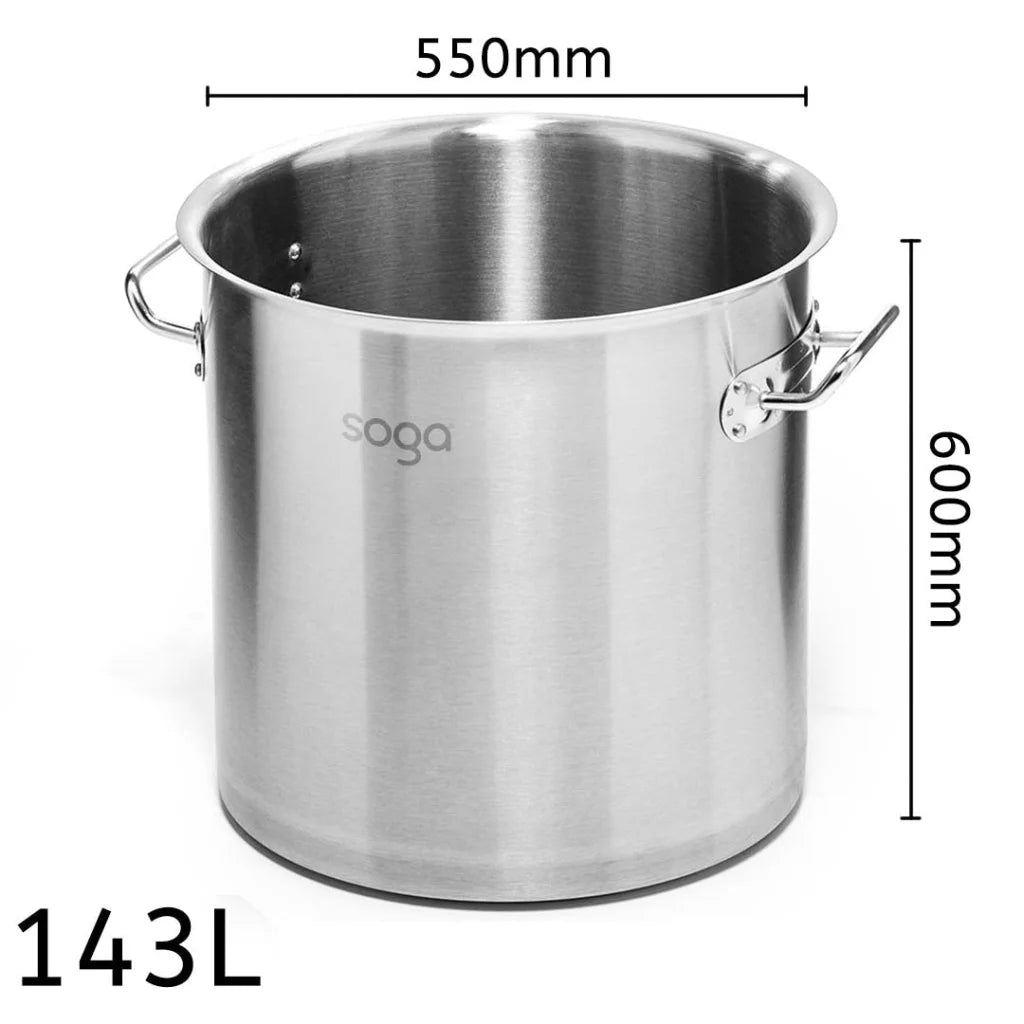Stainless Steel Stock Pot 143L Top Grade Thick Stockpot 18/10 Without Lid - Premium