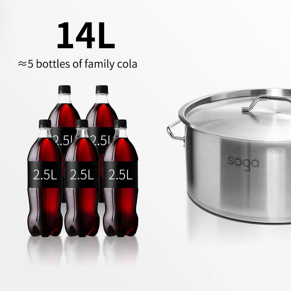 Stainless Steel Stock Pot 14L Top Grade Thick 18/10 - Premium