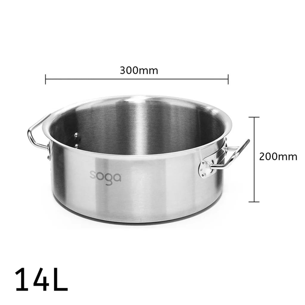 Stainless Steel Stock Pot 14L Top Grade Thick 18/10 Without Lid - Premium