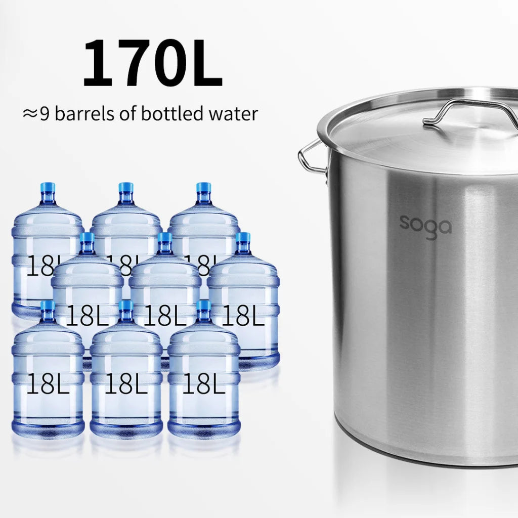 Stainless Steel Stock Pot 170L Top Grade Thick 18/10 - Premium