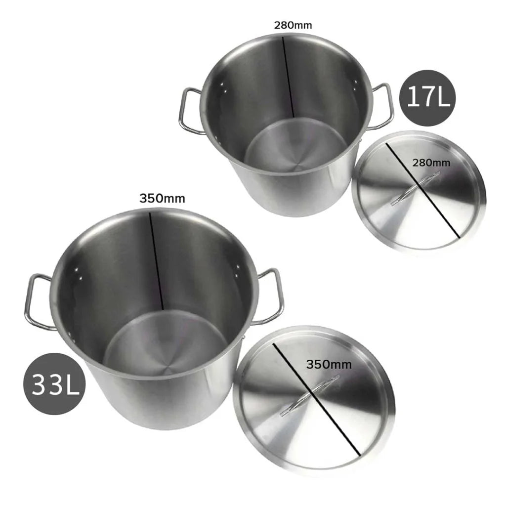 Stainless Steel Stock Pot 17L & 33L Top Grade Thick 18/10 - Premium