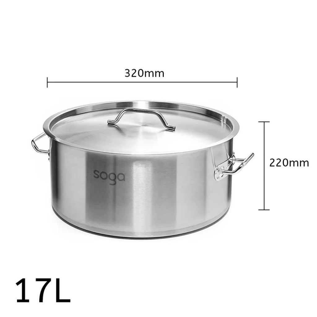 Stainless Steel Stock Pot 17L Top Grade Thick 18/10 - Premium