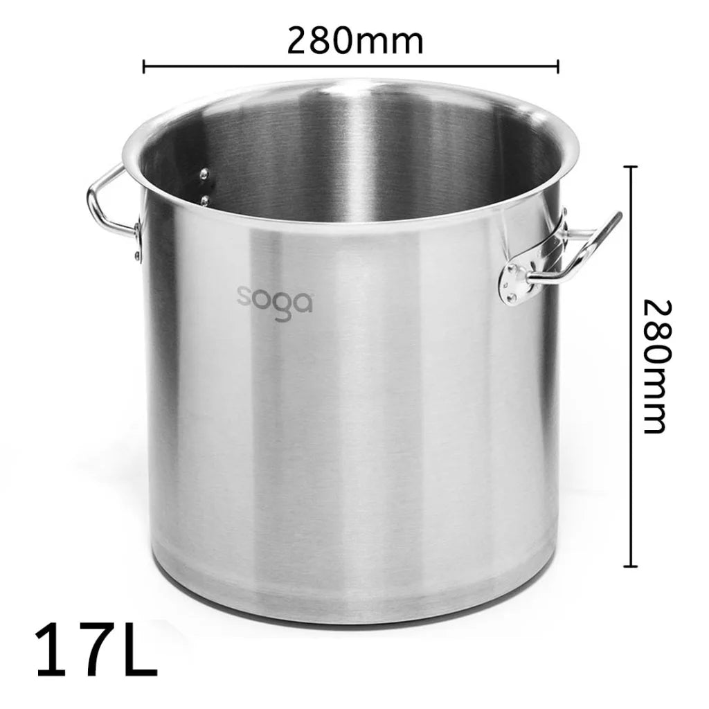 Stainless Steel Stock Pot 17L Top Grade Thick Stockpot 18/10 Without Lid - Premium
