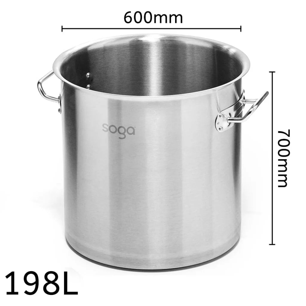 Stainless Steel Stock Pot 198L Top Grade Thick Stockpot 18/10 Without Lid - Premium