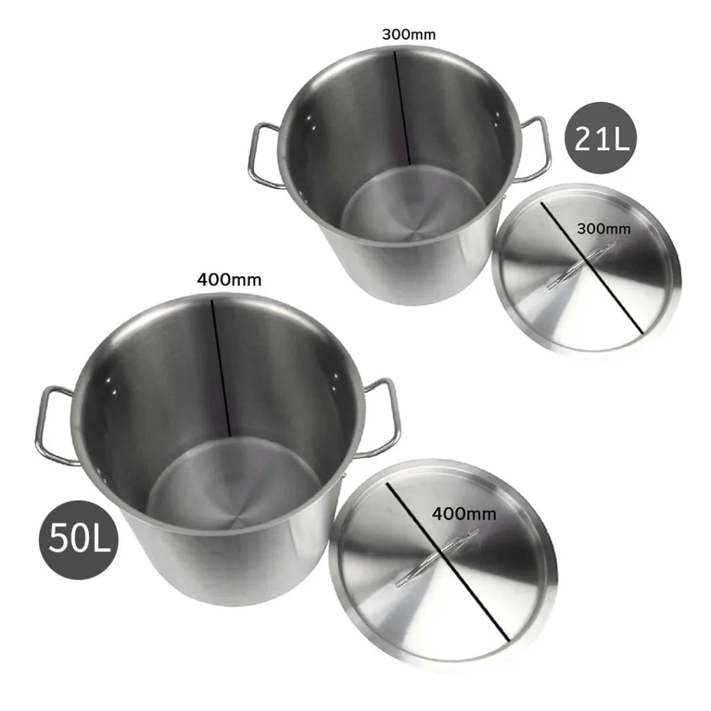 Stainless Steel Stock Pot 21L & 50L Top Grade Thick 18/10 - Premium