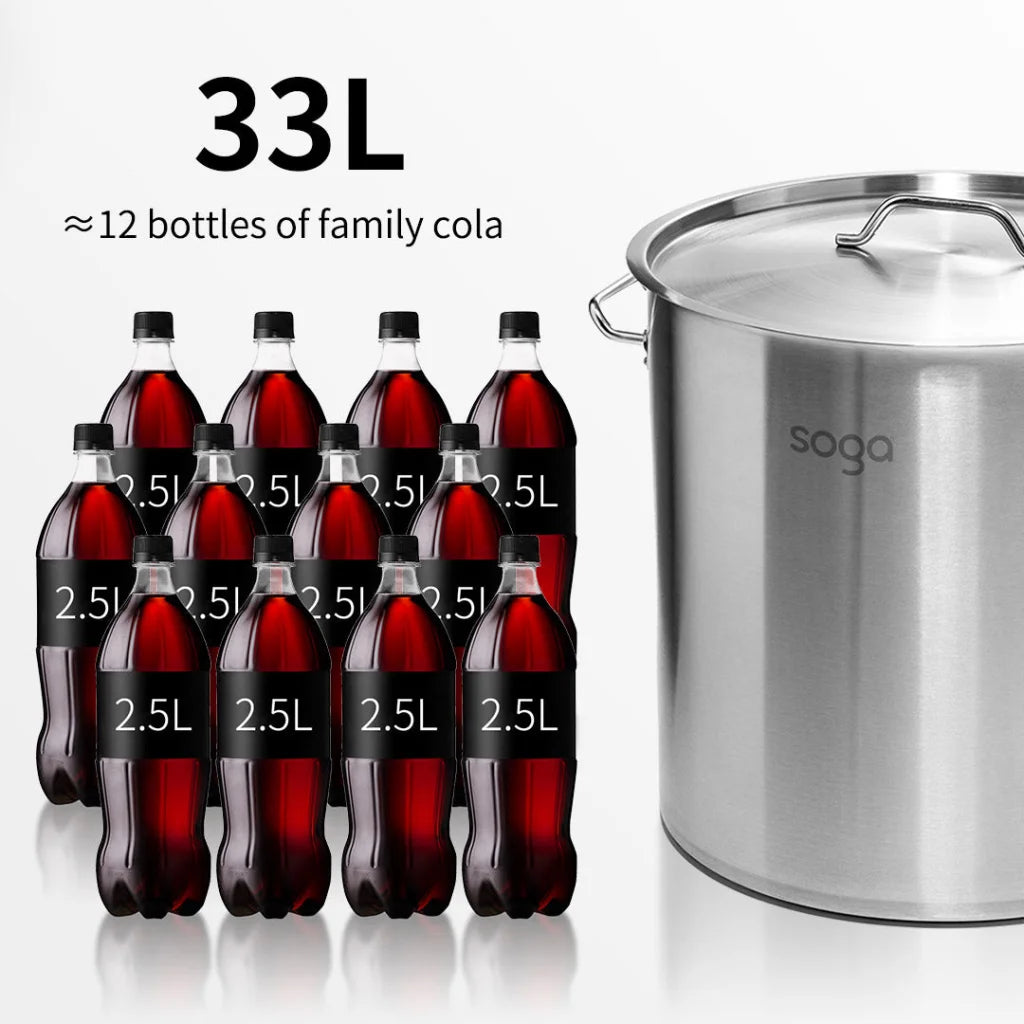 Stainless Steel Stock Pot 33L Top Grade Thick 18/10 - Premium
