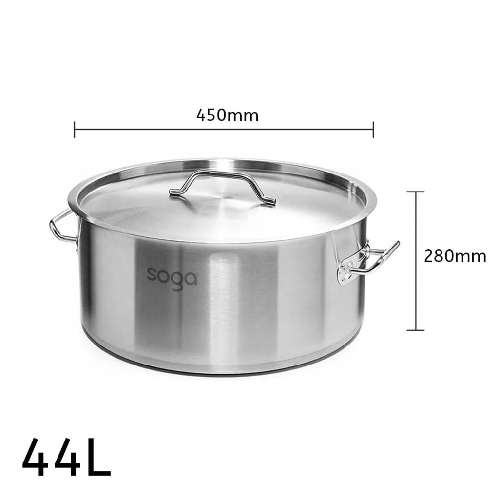 Stainless Steel Stock Pot 44L Top Grade Thick 18/10 - Premium