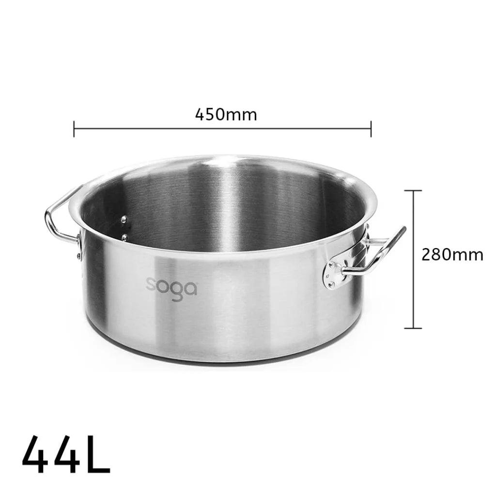 Stainless Steel Stock Pot 44L Top Grade Thick 18/10 Without Lid - Premium