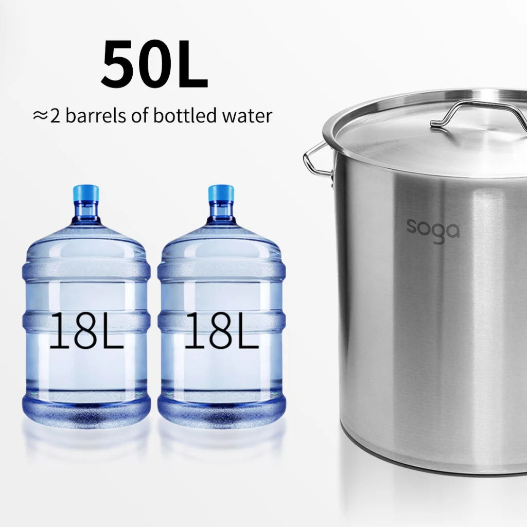 Stainless Steel Stock Pot 50L Top Grade Thick 18/10 - Premium