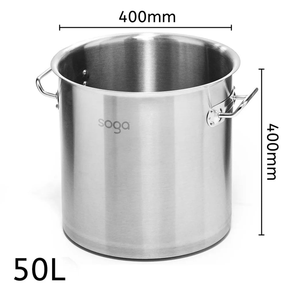 Stainless Steel Stock Pot 50L Top Grade Thick Stockpot 18/10 Without Lid - Premium