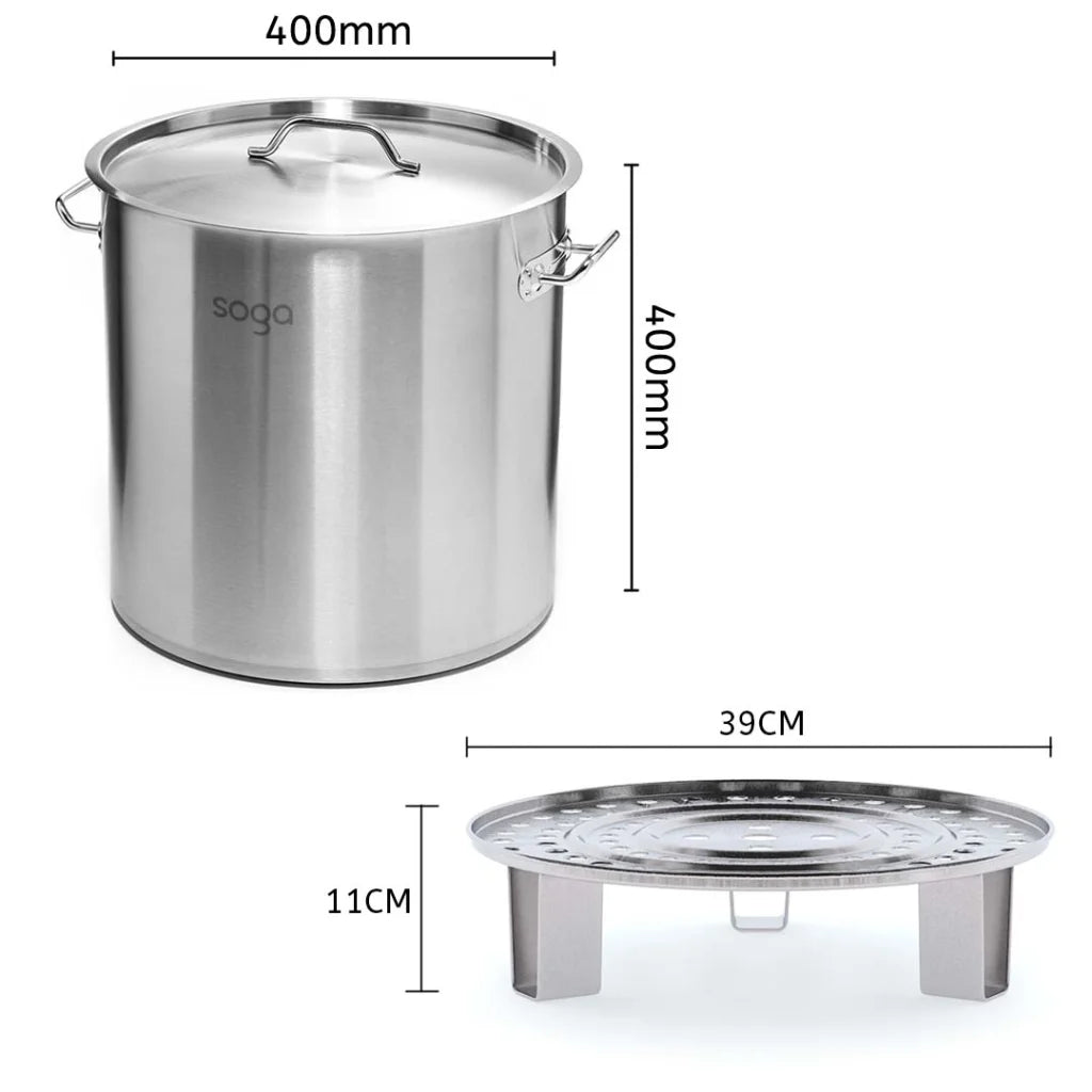Stainless Steel Stock Pot 50L with Two Steamer Rack Insert Stockpot Tray - Premium