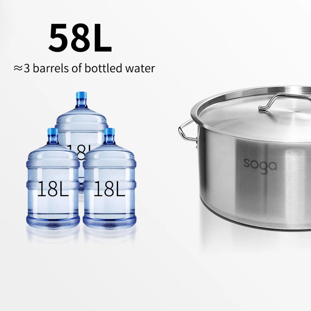 Stainless Steel Stock Pot 58L Top Grade Thick 18/10 - Premium