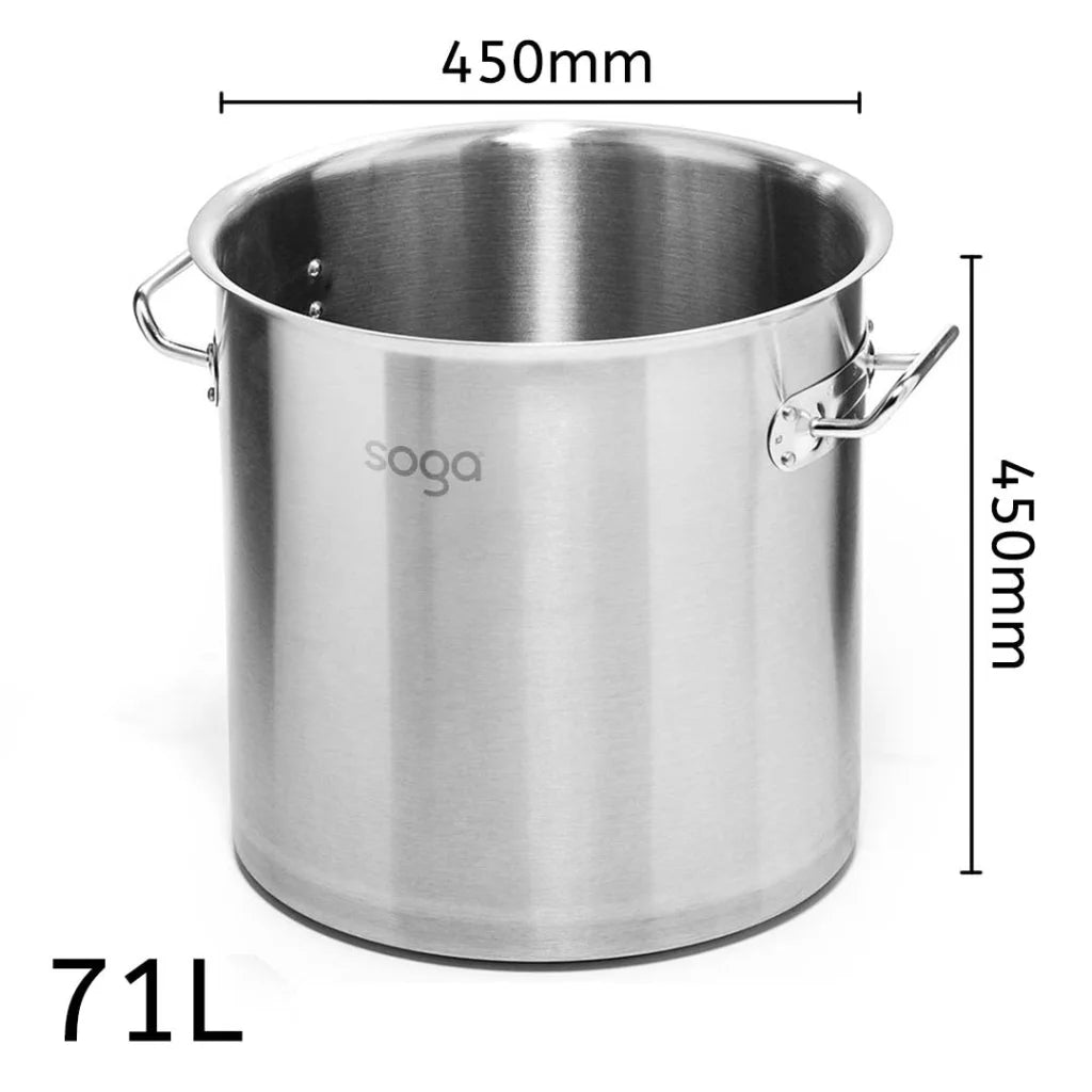 Stainless Steel Stock Pot 71L Top Grade Thick 18/10 Without Lid - Premium