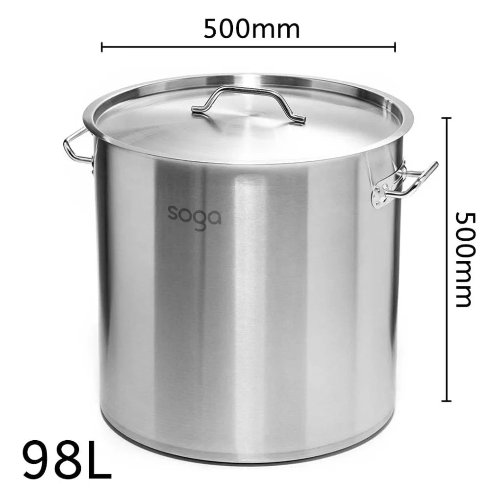 Stainless Steel Stock Pot 98L Top Grade Thick 18/10 - Premium