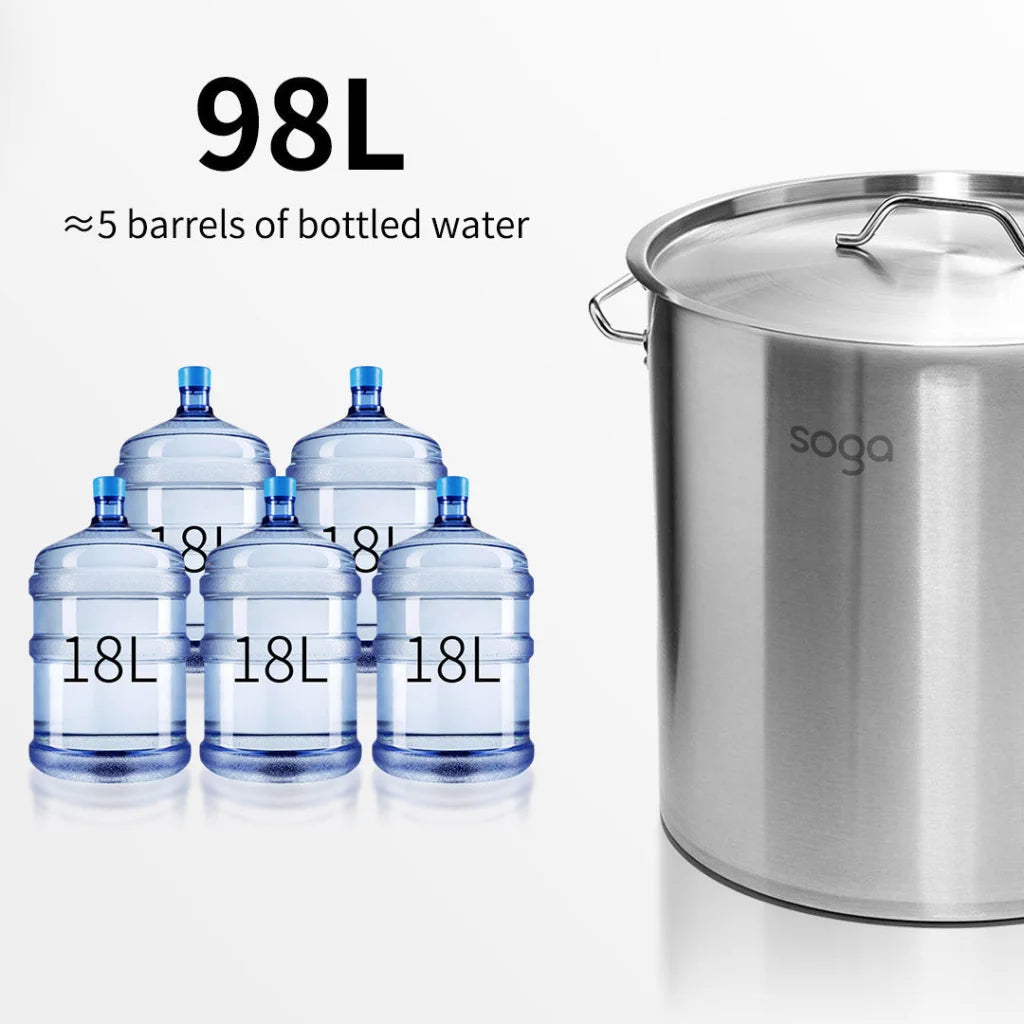 Stainless Steel Stock Pot 98L Top Grade Thick 18/10 - Premium