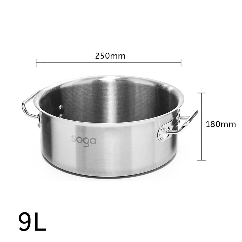 Stainless Steel Stock Pot 9L Top Grade Thick Stockpot 18/10 Without Lid - Premium