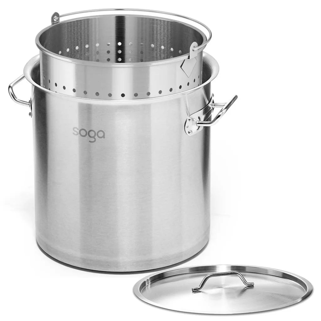 Stainless Steel Stockpot Set Premium 130L 18/10 with Perforated Basket Pasta Strainer