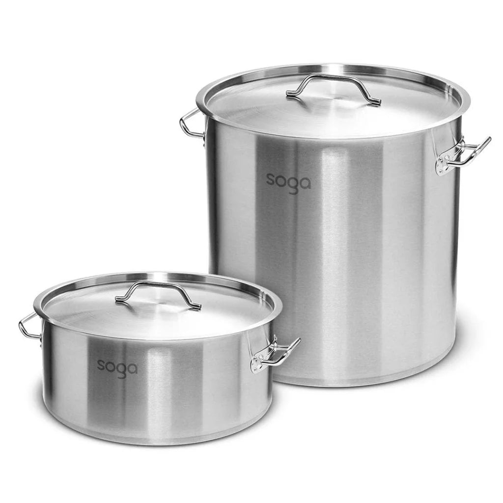 Stainless Steel Stockpot Set Premium 23L Wide & 71L Tall 18/10 Thick Grade