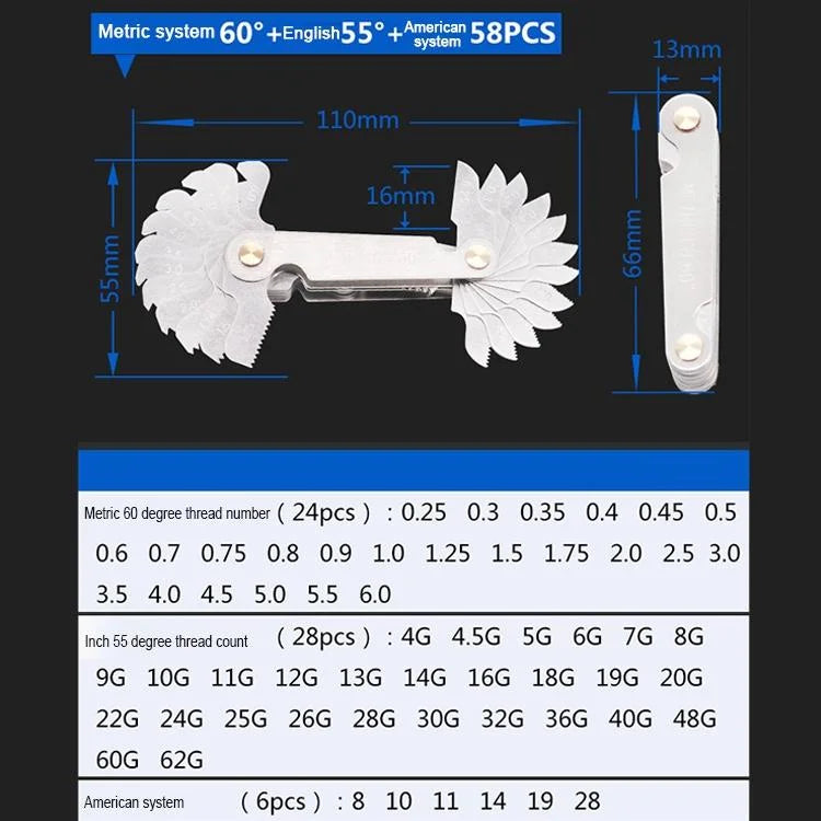 Stainless Steel Thread Gauge - 58 Pcs Metric & British 60
