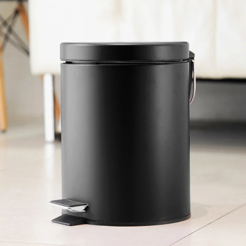 Stainless Steel Trash Bin Set of 2 Premium Foot Pedal Rubbish Recycling Garbage Waste Round 12L - Black