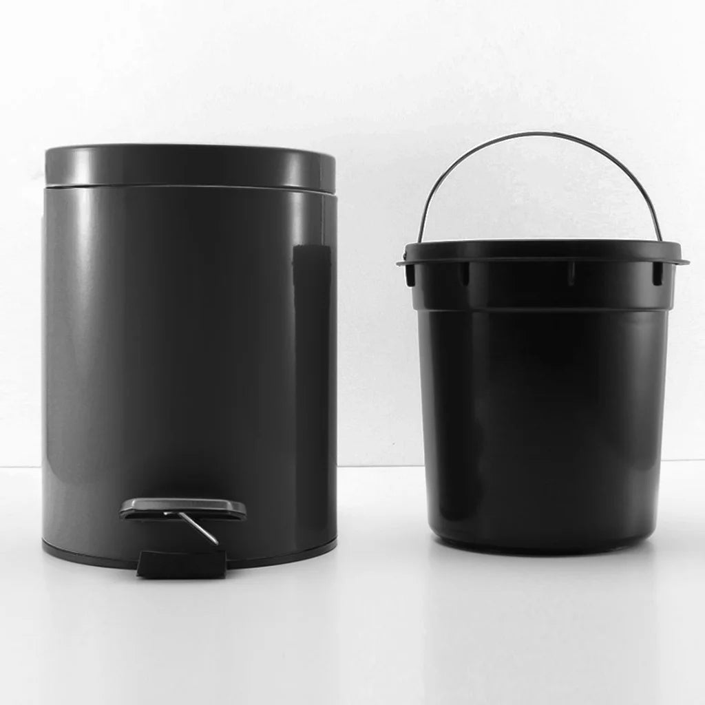 Stainless Steel Trash Bin Set of 2 Premium Foot Pedal Rubbish Recycling Garbage Waste Round 12L - Black