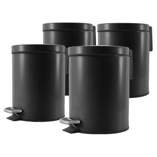 Stainless Steel Trash Bin Set of 4 Premium Foot Pedal Rubbish Recycling Garbage Waste Round 12L - Black