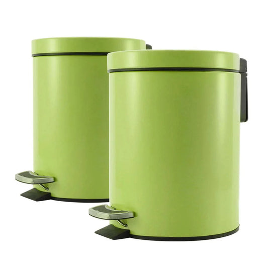 Stainless Steel Trash Bin Set Premium 2X Foot Pedal Rubbish Recycling Round 12L - Green