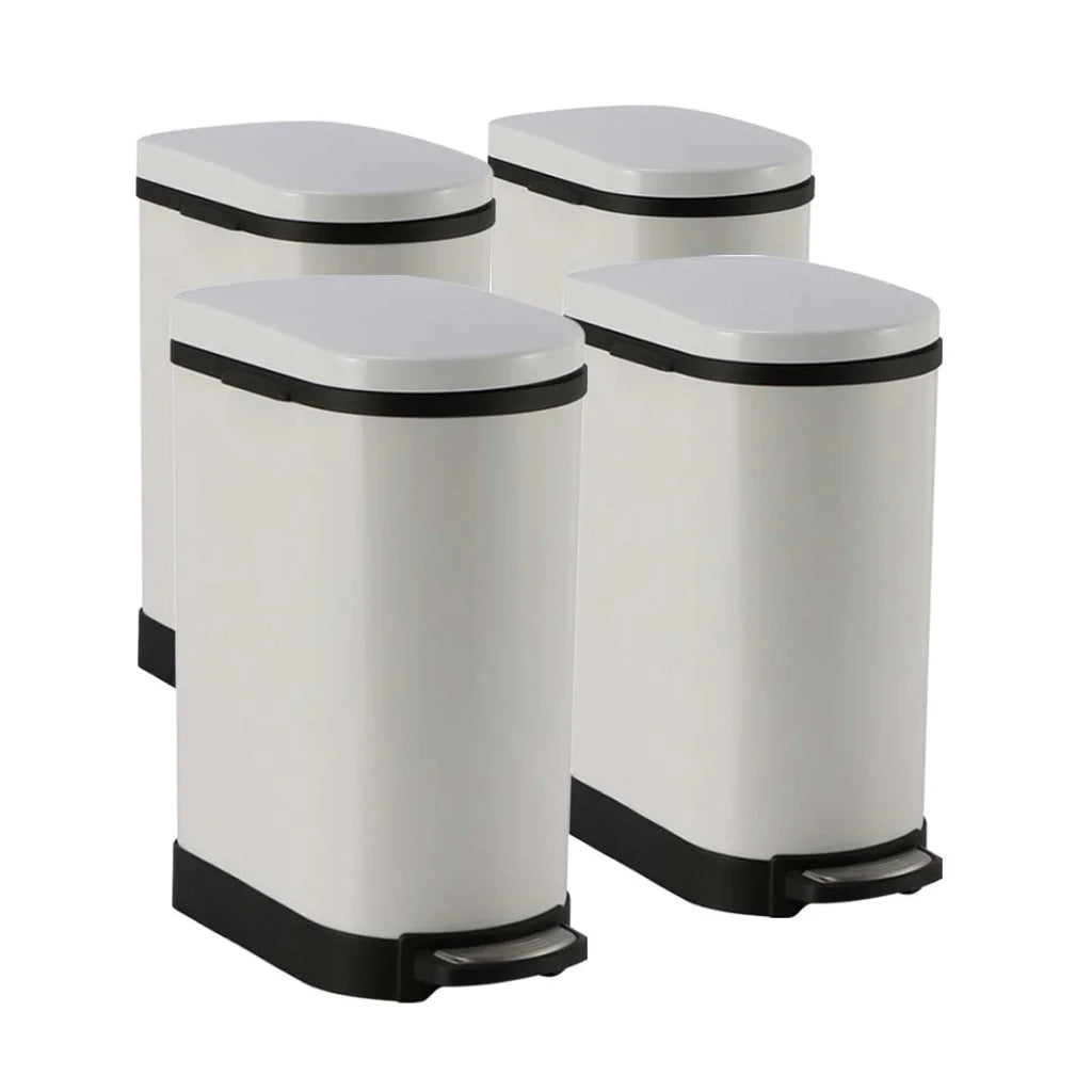 Stainless Steel Trash Bin Set Premium 4X 10L Foot Pedal Garbage Recycling - White