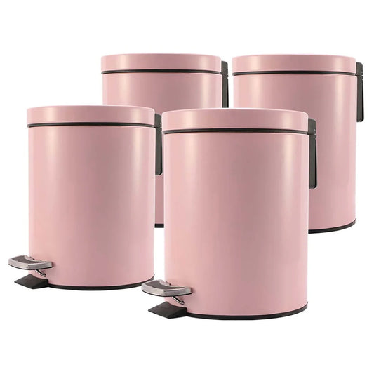 Stainless Steel Trash Bin Set Premium 4X 12L Round Foot Pedal Garbage Recycling - Pink