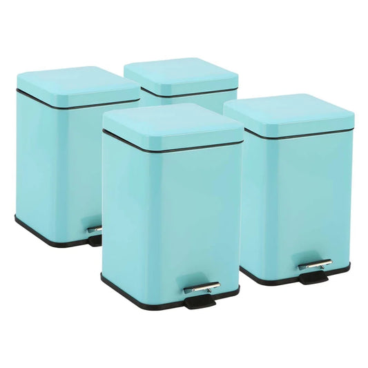 Stainless Steel Trash Bin Set Premium 4X 12L Square Foot Pedal Garbage Recycling - Blue