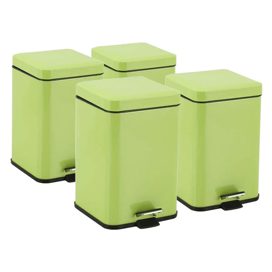 Stainless Steel Trash Bin Set Premium 4X 12L Square Foot Pedal Garbage Recycling - Green