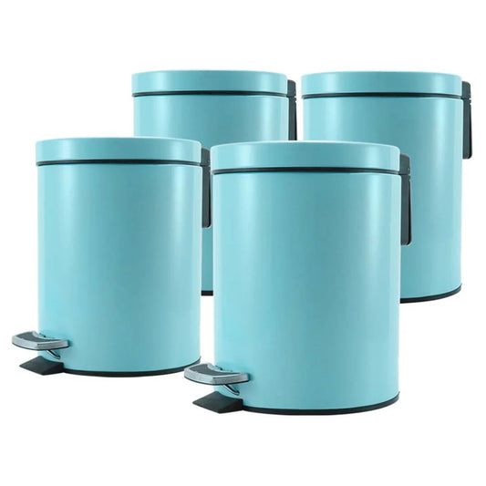 Stainless Steel Trash Bin Set Premium 4X 7L Round Foot Pedal Garbage Recycling - Blue
