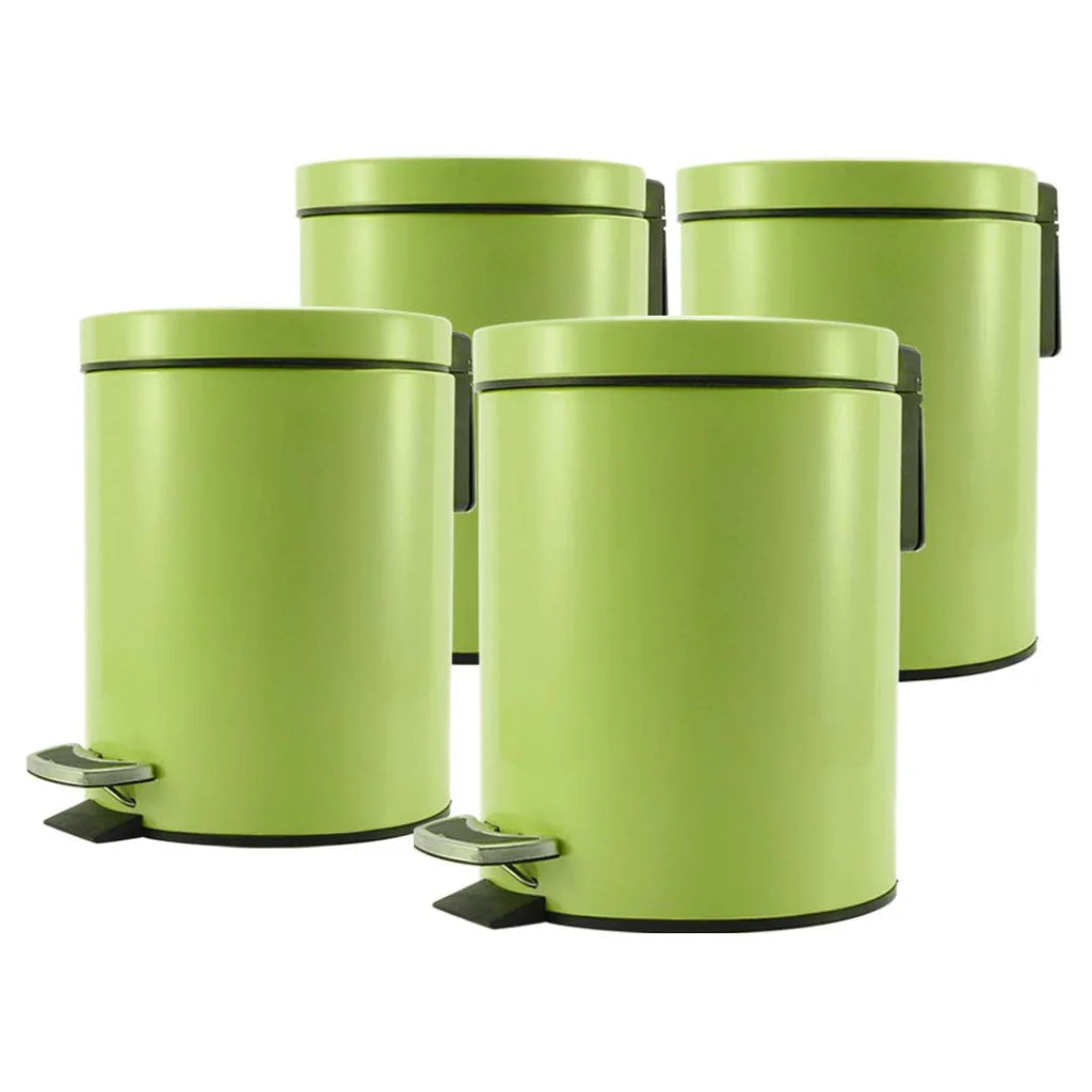 Stainless Steel Trash Bin Set Premium 4X 7L Round Foot Pedal Garbage Recycling - Green