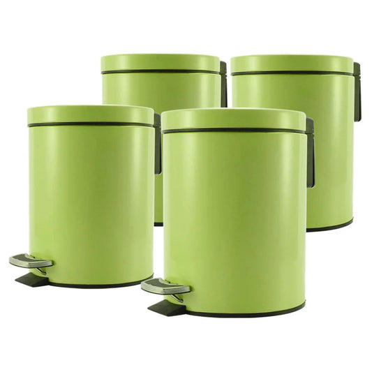 Stainless Steel Trash Bin Set Premium 4X 7L Round Foot Pedal Garbage Recycling - Green