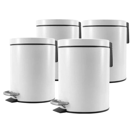Stainless Steel Trash Bin Set Premium 4X 7L Round Foot Pedal Garbage Recycling - White