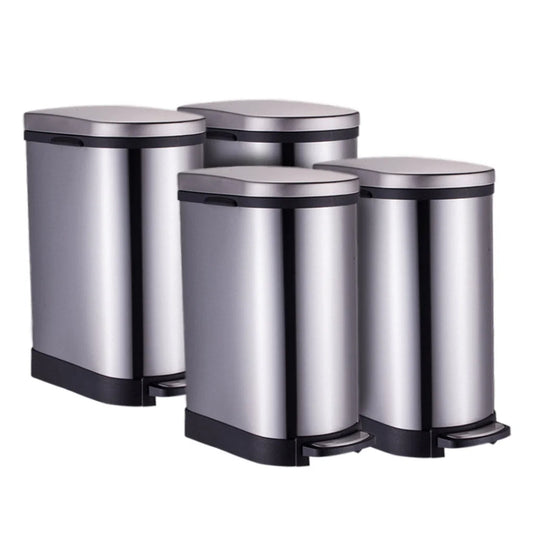 Stainless Steel Trash Bin Set Premium 4X Foot Pedal Rubbish Recycling Garbage Waste - 10L U