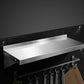 Stainless wall shelf with matching accessories and clear item layout