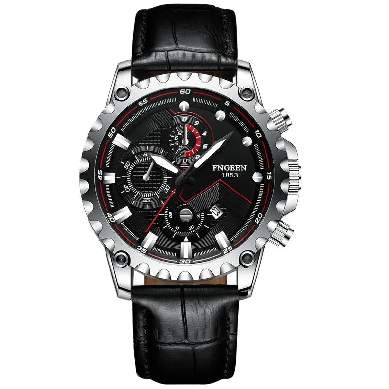 Stainless Steel Waterproof Men Sports Watch - Black Leather