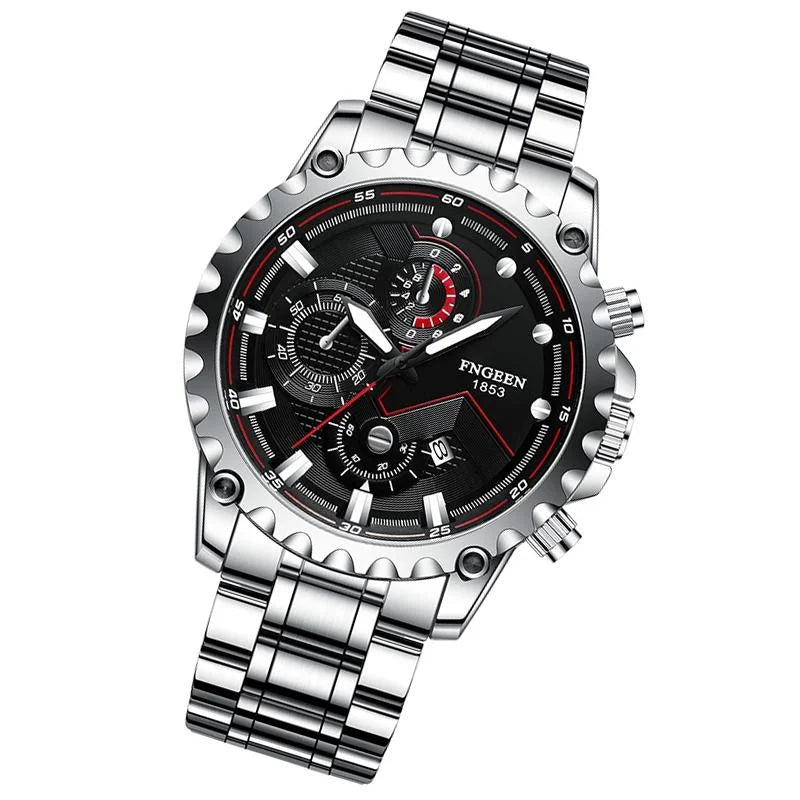 Stainless Steel Waterproof Men Sports Watch - Black Leather