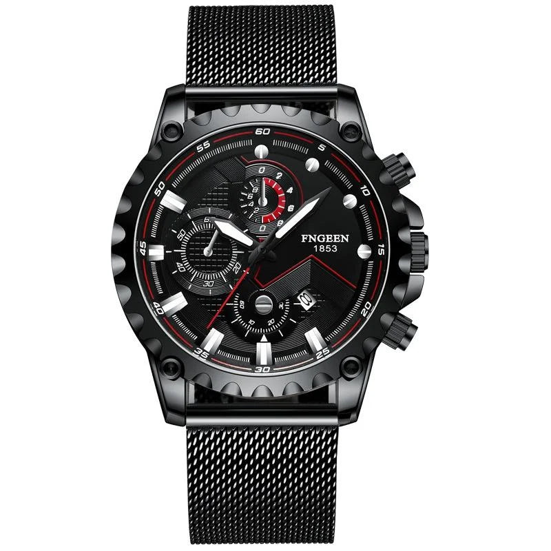 Stainless Steel Waterproof Men Sports Watch - Black Net