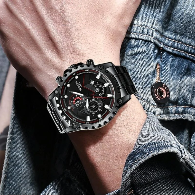 Stainless Steel Waterproof Men Sports Watch - Black Net