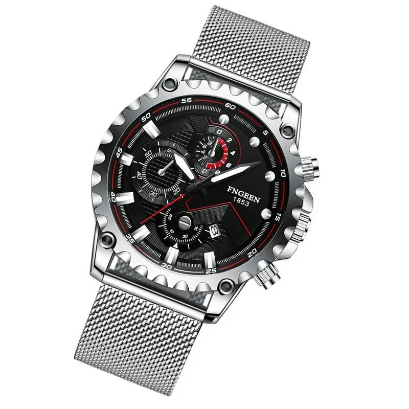 Stainless Steel Waterproof Men Sports Watch - Black Net