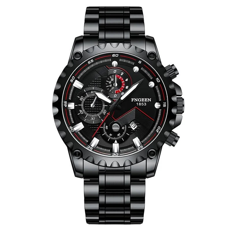 Stainless Steel Waterproof Men Sports Watch - Black Steel
