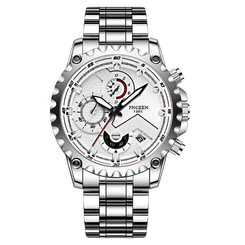 Stainless Steel Waterproof Men Sports Watch - White Steel