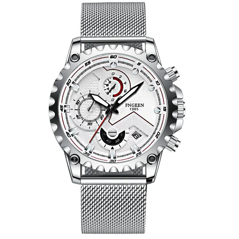 Stainless Steel Waterproof Men Sports Watch - White Steel