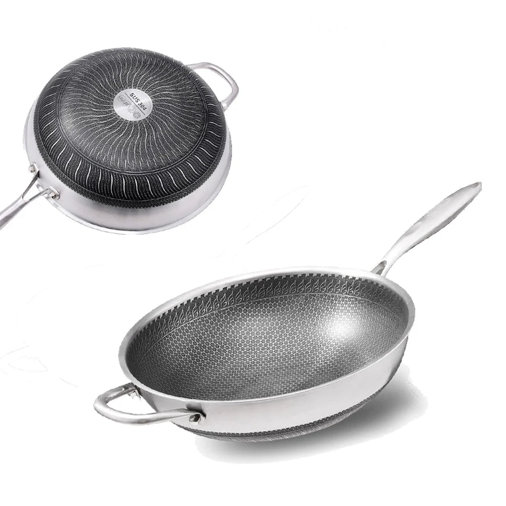 Stainless Steel Wok 304 32cm Non-Stick Stir Fry Cooking