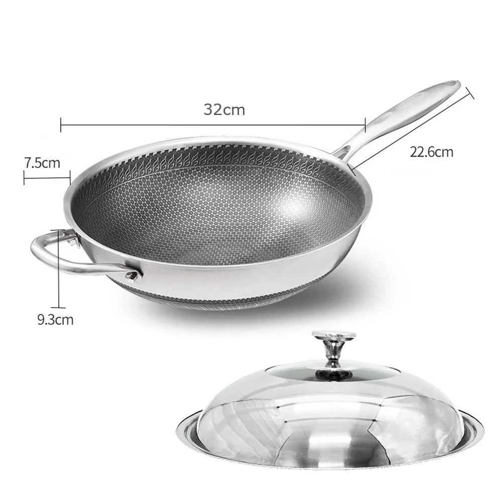 Stainless Steel Wok 304 32cm Non-Stick Stir Fry Cooking