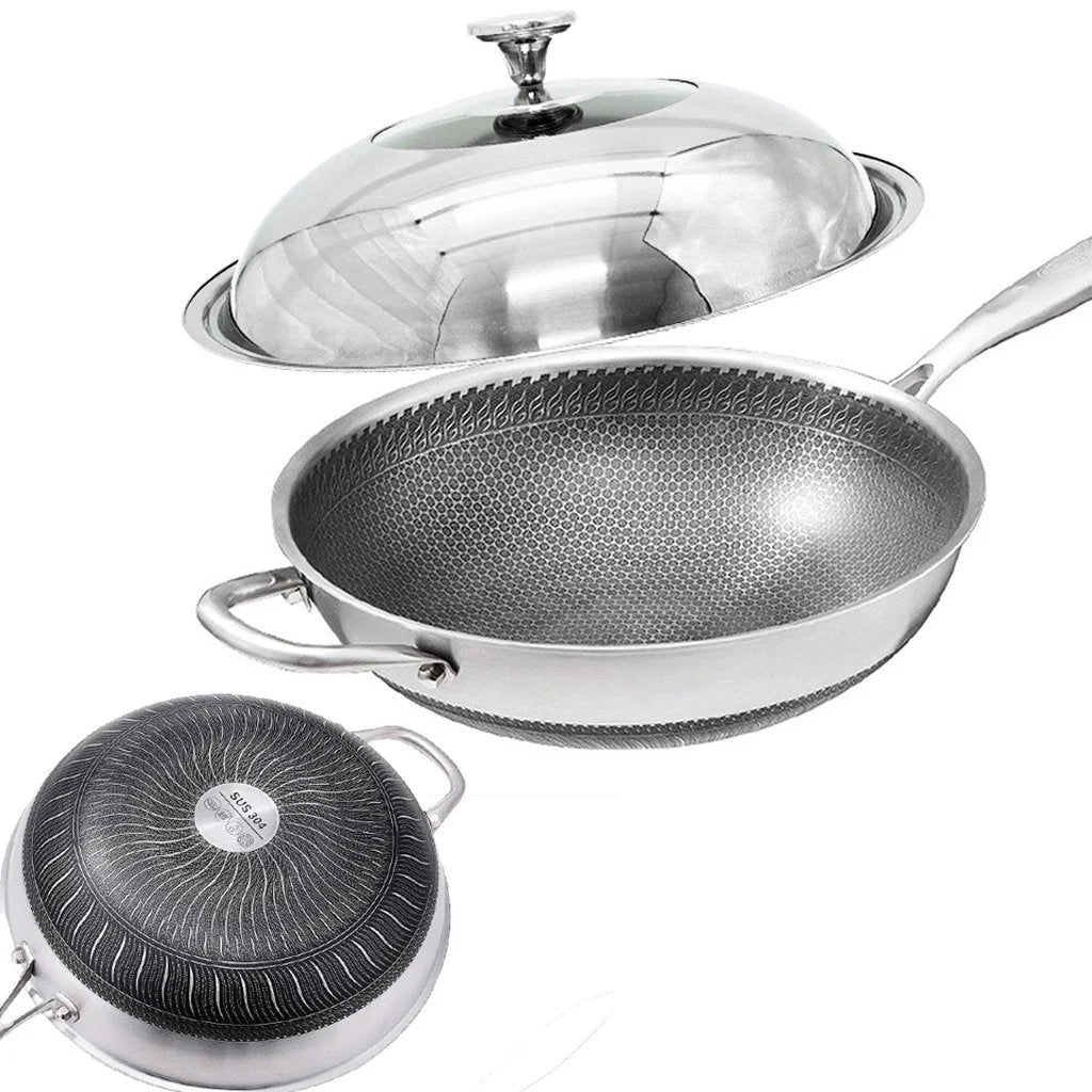 Stainless Steel Wok 304 32cm Non-Stick Stir Fry Cooking