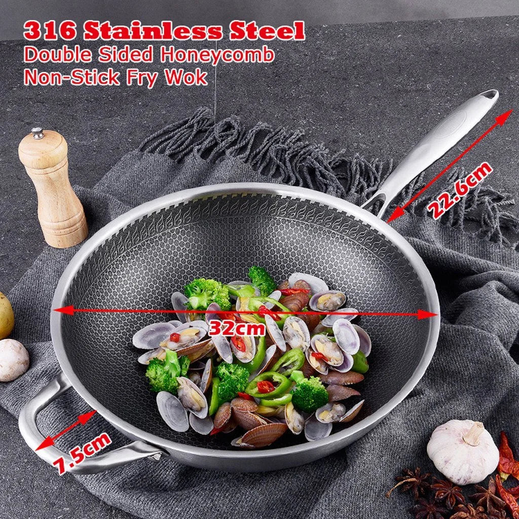 Stainless Steel Wok 316 32cm Non-Stick Stir Fry Cooking